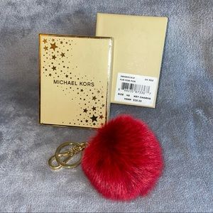 NWT Micheal Kors Red Fur Pom Pom Keychain